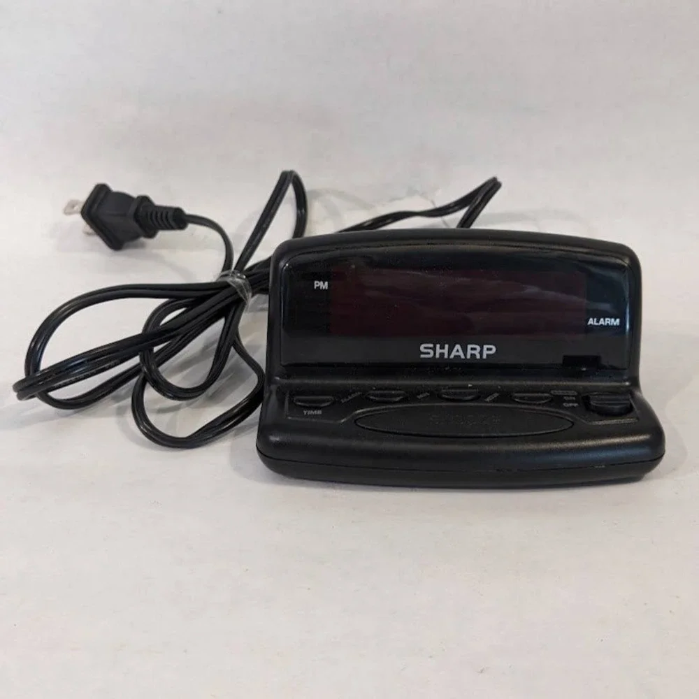 Sharp SPC026 Digital Alarm Clock Black Red LED Display Electric Battery Backup